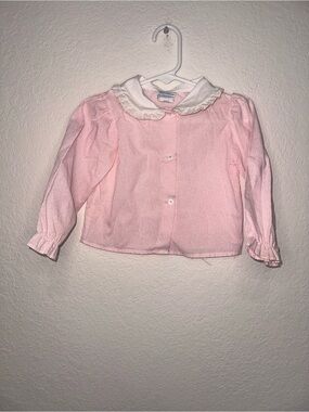 Vintage Baby Togs Girls Pink Ruffled Collar Blouse Classic Long Sleeve 24 Months